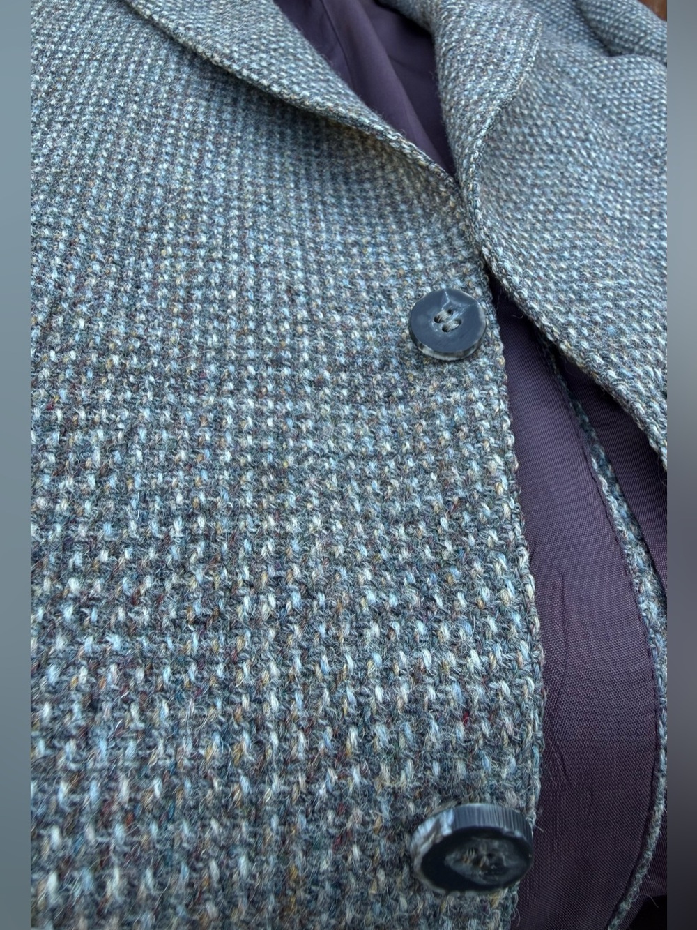 Vtg Harris Tweed Sport Coat Mens 44R Hand Woven Scottish Wool Gray Blue Blazer